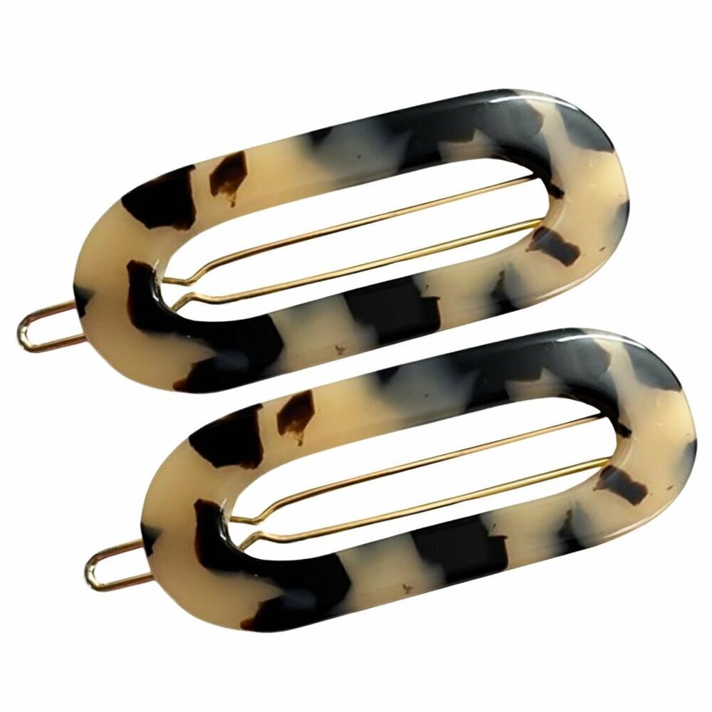 Mini Oval Celluloid Hair Clips Set of 2 Tortoise Shell for Women Girls